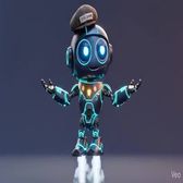 Spark the robot explaining something with a raised hand